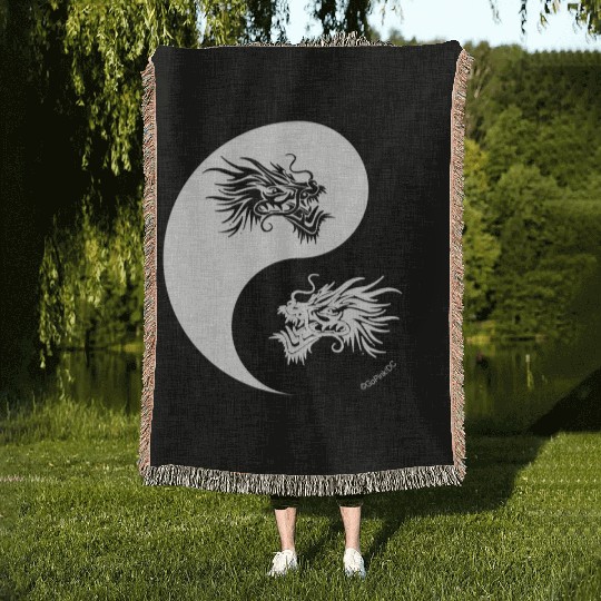 Yin and Yang Dragon Circle Woven Blankets
