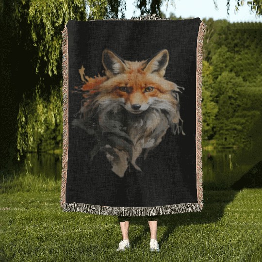 Red Fox in Watercolor Description Woven Blankets