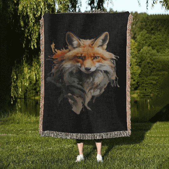 Red Fox in Watercolor Description Woven Blankets