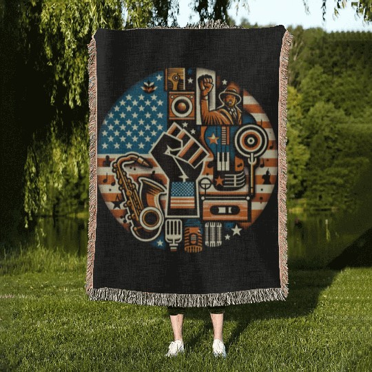 Black Music Power USA Woven Blankets