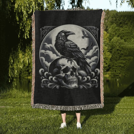 Eclipse of the Corvid Woven Blankets