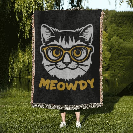 Meowdy Funny Kitty Michigan Gift Woven Blankets
