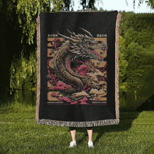 Golden Dragon: Pride of Japan Woven Blankets