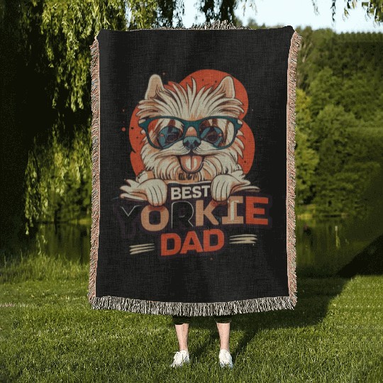 Best Yorkie Dad Ever Woven Blankets