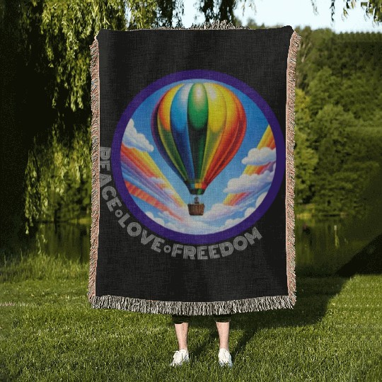 Peace Love Freedom Ballon Woven Blankets