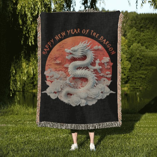 Fantasy Dragon: Happy New Year of the Dragon! Woven Blankets