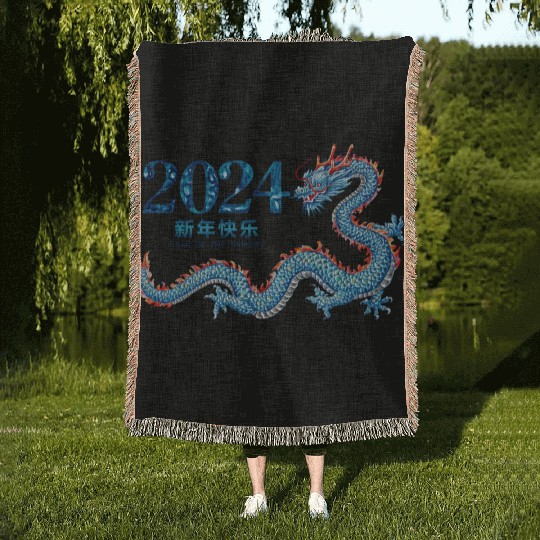 Dragon's Roar: Year of the Dragon 2024 Red Woven Blankets