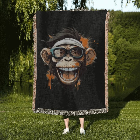Street Art Monkey Urban Rap Street Monkey Woven Blankets