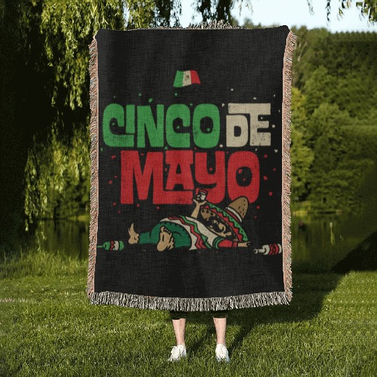 Cinco De Mayo May 5 Drunk Mexican Flag Woven Blankets