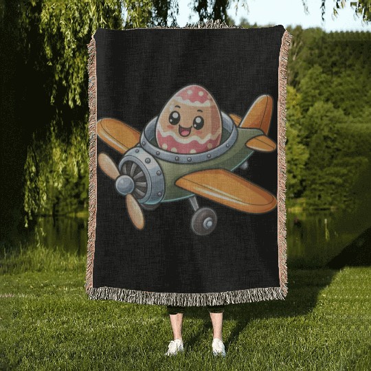 Easter Egg Airplane Pilot Design Woven Blankets