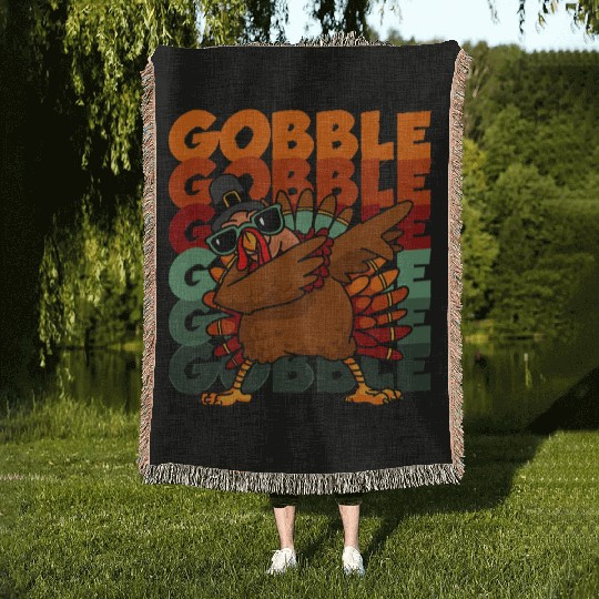 Dabbing Turkey Woven Blankets Thanksgiving Gobble