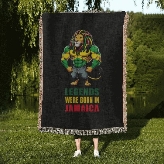 Jamaica lion reggae music Woven Blankets