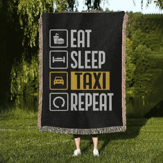 Eat Sleep Taxi Repeat Funny Cab Driver Woven Blankets