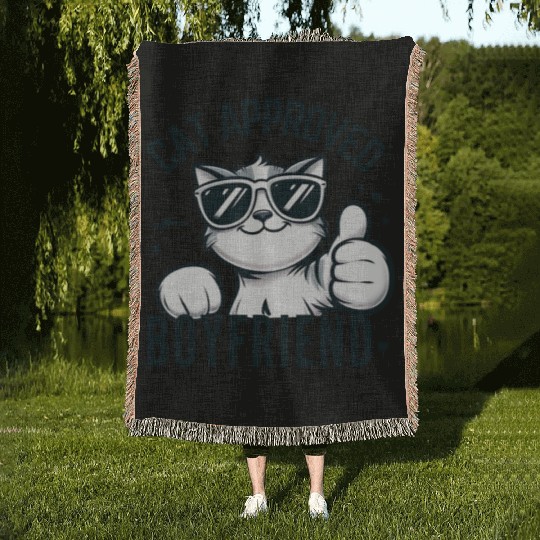 Cat Approved Boyfriend Graphic Woven Blankets