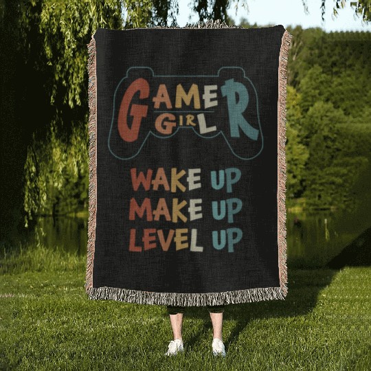 Gamer Girl Wake Up Make Up Level Up Woven Blankets
