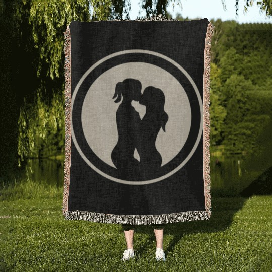 Silhouette of Lesbian Couple Woven Blankets
