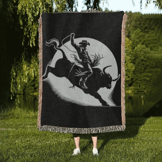 Rodeo Bull Riding Livestock Show Farmer Cattle Woven Blankets