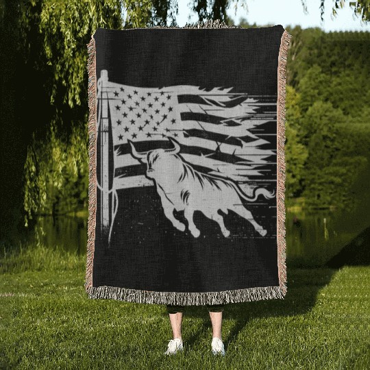 Rodeo Bull Riding Livestock Show Farmer Cattle Woven Blankets