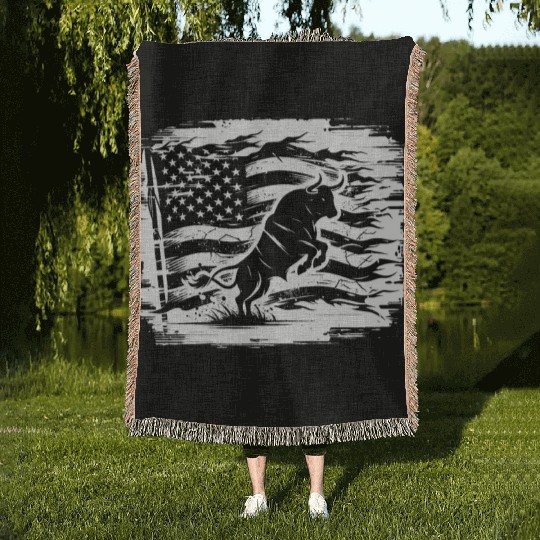 Rodeo Bull Riding Livestock Show Farmer Cattle Woven Blankets