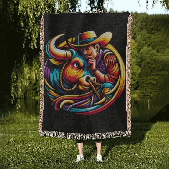 Rodeo Bull Riding Livestock Show Farmer Cattle Woven Blankets