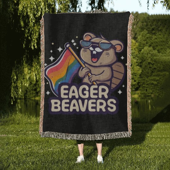 Eager Beavers with Pride LGBT Flag Woven Blankets