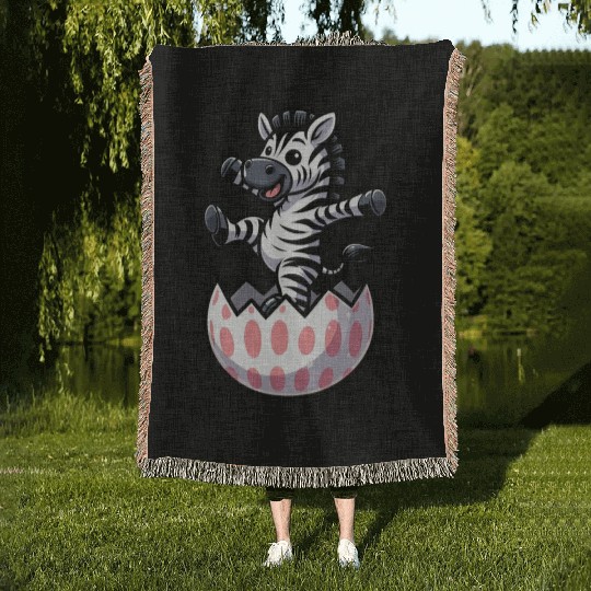 Easter Zebra Comic Easter Egg Woven Blankets