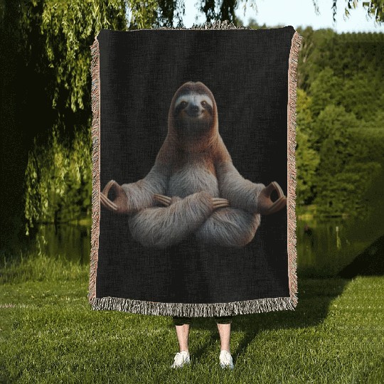 Yoga Sloth Serenity: Slow and Steady Bliss Woven Blankets