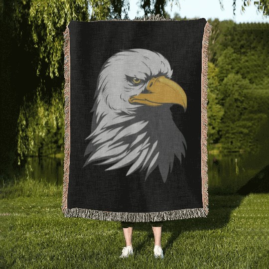 Bald Eagle Head Cartoon Woven Blankets