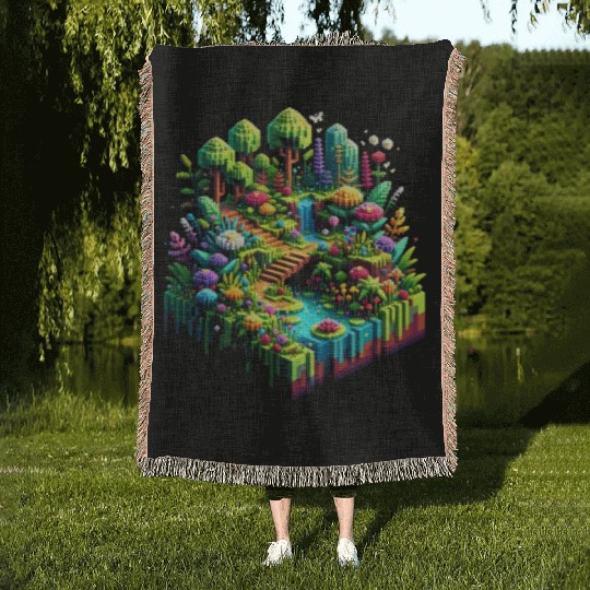 Voxel Enchanted Forest Woven Blankets