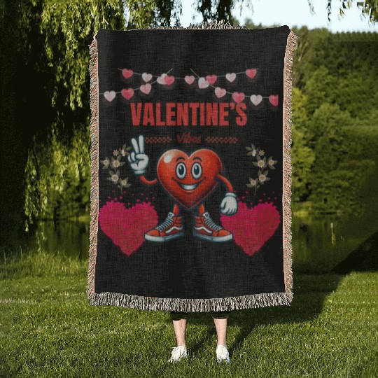 Valentine’s Day Embrace Animated Heart Characters Woven Blankets