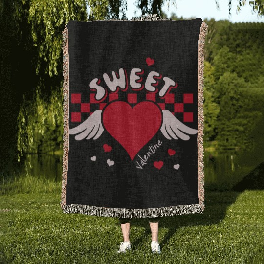 Sweet Valentine Valentine's Day Heart Cupid Wings Woven Blankets