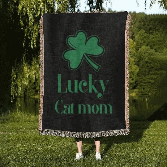 Lucky Cat Mom St Patrick's Day Woven Blankets