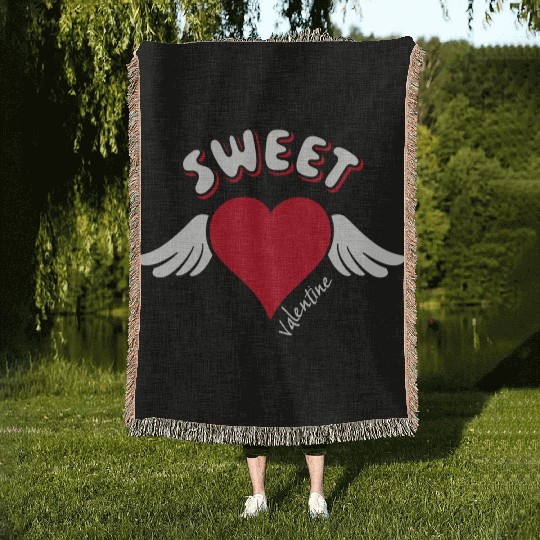 Sweet Valentine Valentine's Day Heart Cupid Wings Woven Blankets