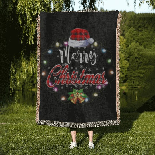 Merry Christmas Buffalo Red Plaid Lights Woven Blankets