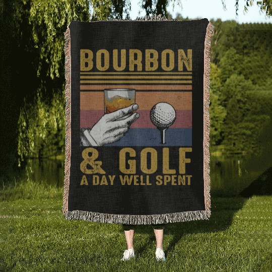 Bourbon Golf Funny Golfer Bourbon Lover Woven Blankets