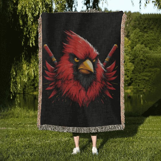 Red Northern Cardinal As Ninja Symbol Of Bravery Woven Blankets
