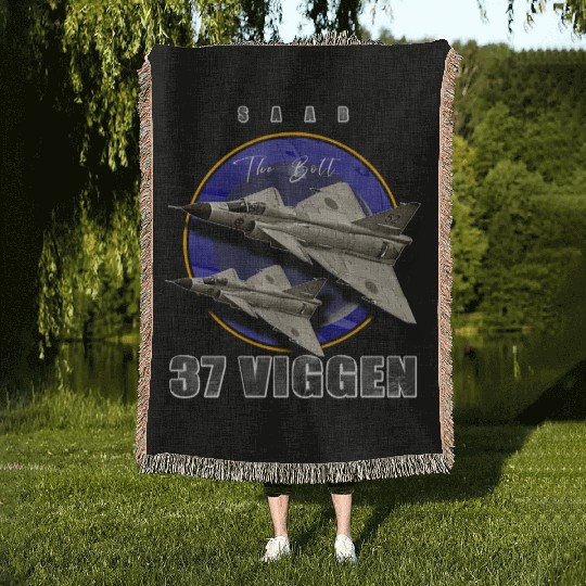Saab 37 Viggen Swedish Multi Combat Aircraft Woven Blankets