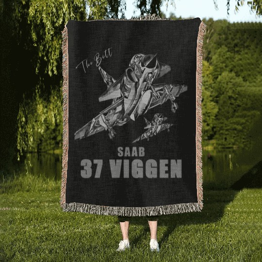 Saab 37 Viggen Swedish Multi Combat Aircraft Woven Blankets