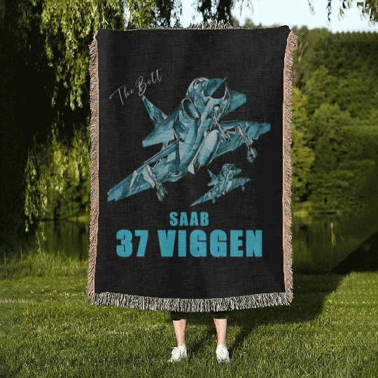 Saab 37 Viggen Swedish Multi Combat Aircraft Woven Blankets