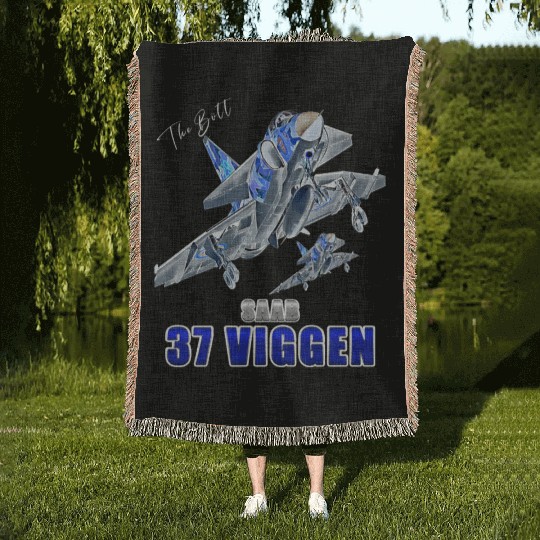Saab 37 Viggen Swedish Multi Combat Aircraft Woven Blankets