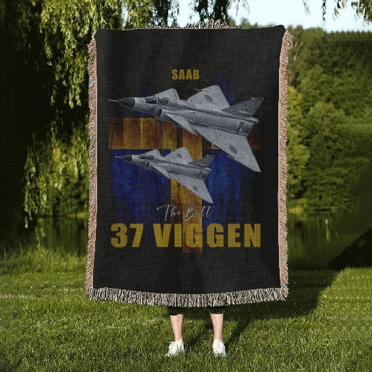Saab 37 Viggen Swedish Multi Combat Aircraft Woven Blankets