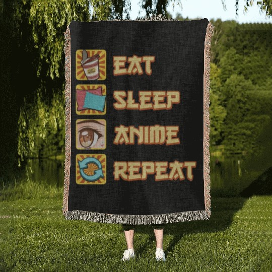 funny eat sleep anime repeat the perfect presents Woven Blankets