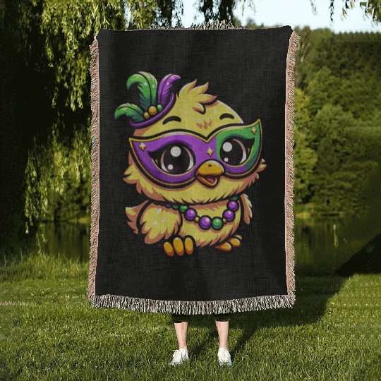 Mardi Gras Chicken, Dressed-up Chick Woven Blankets