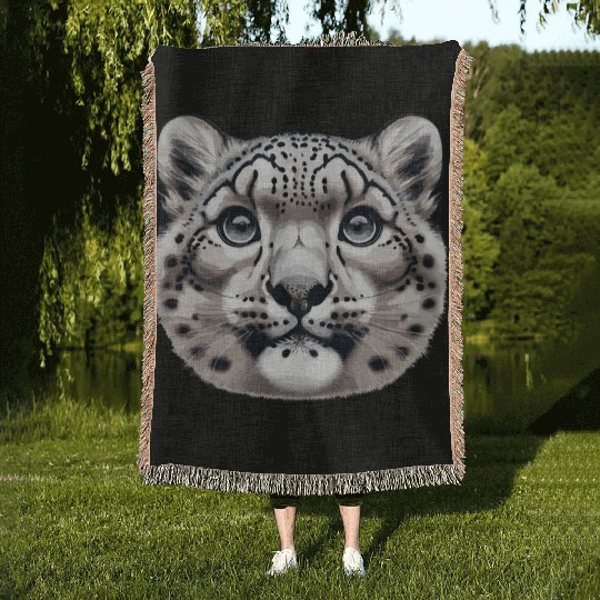 Snow Leopard Leopard White Leopard Woven Blankets