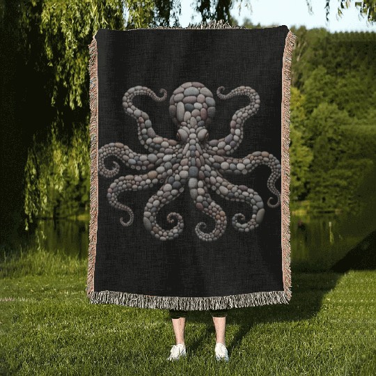 Tentacle Embrace - Octopus Pebble Mosaic Woven Blankets