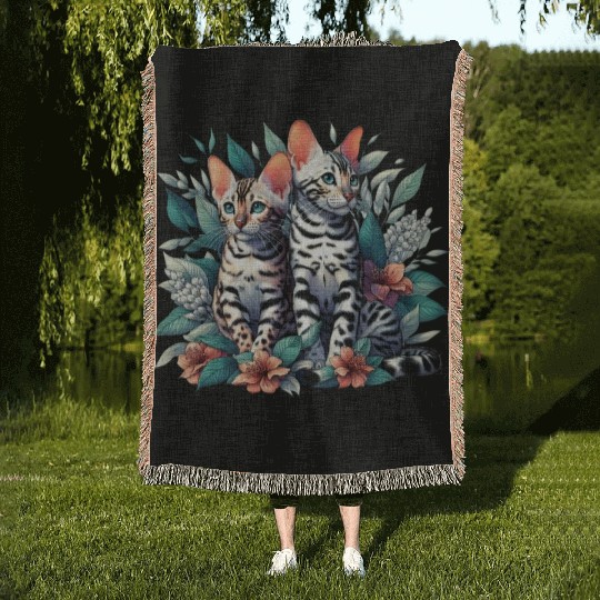 Bengal Kittens Snow Asian Cats Woven Blankets