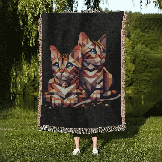 Bengal Kittens Geometric Shape Woven Blankets