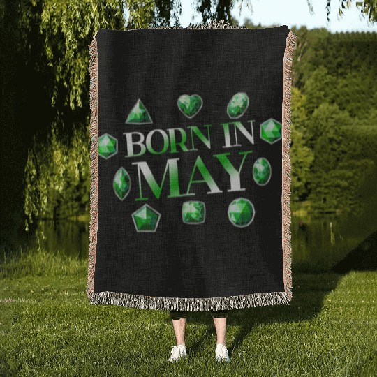 Born In May Green Emerald Birthstone Gemstone Woven Blankets