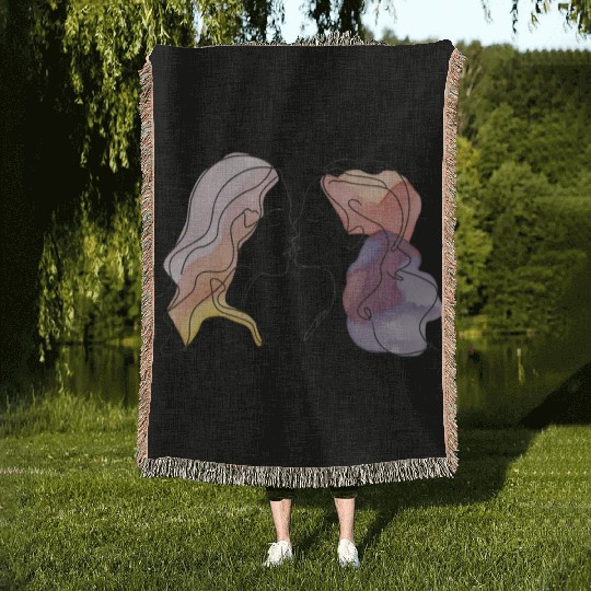 Lesbian Couple Simple Minimalistic Drawing Woven Blankets