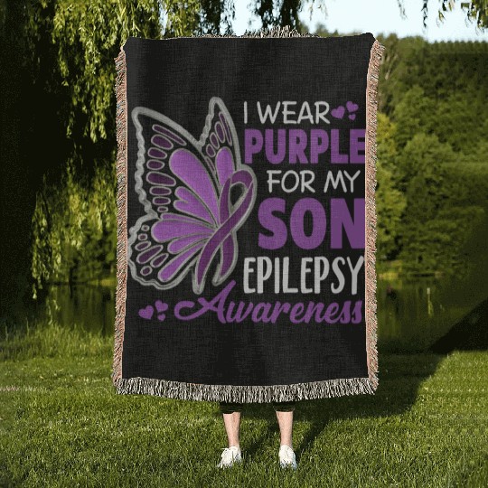 I Wear Purple For My Son Epilepsy Awareness Woven Blankets